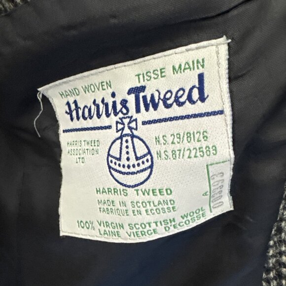 Vintage Harris Tweed Sport Coat Blazer Men 42 Handwoven Scotland Gray Black Wool - Picture 5 of 7